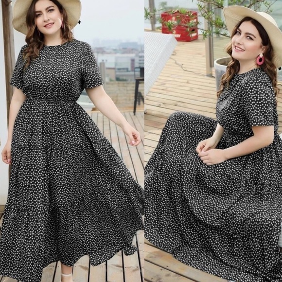 Boho plus size dot swing maxi dress - Picture 4 of 12